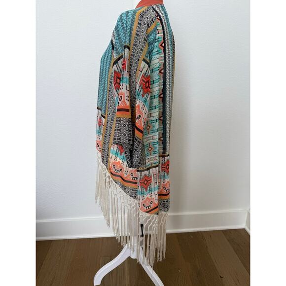 Flying‎ Tomato Multicolor Sheer Fringe Kimono Western Southwestern Boho Small - Picture 4 of 6